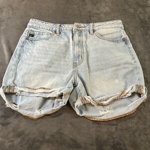 KanCan Denim Shorts Gigi High Rise Double Fold Light Wash Distress Womens 9 / 28